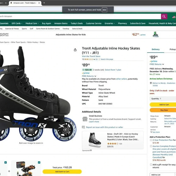 TronX Adjustable Inline Hockey Skates (Y11 - JR1). (BRAND NEW) - Picture 2 of 9